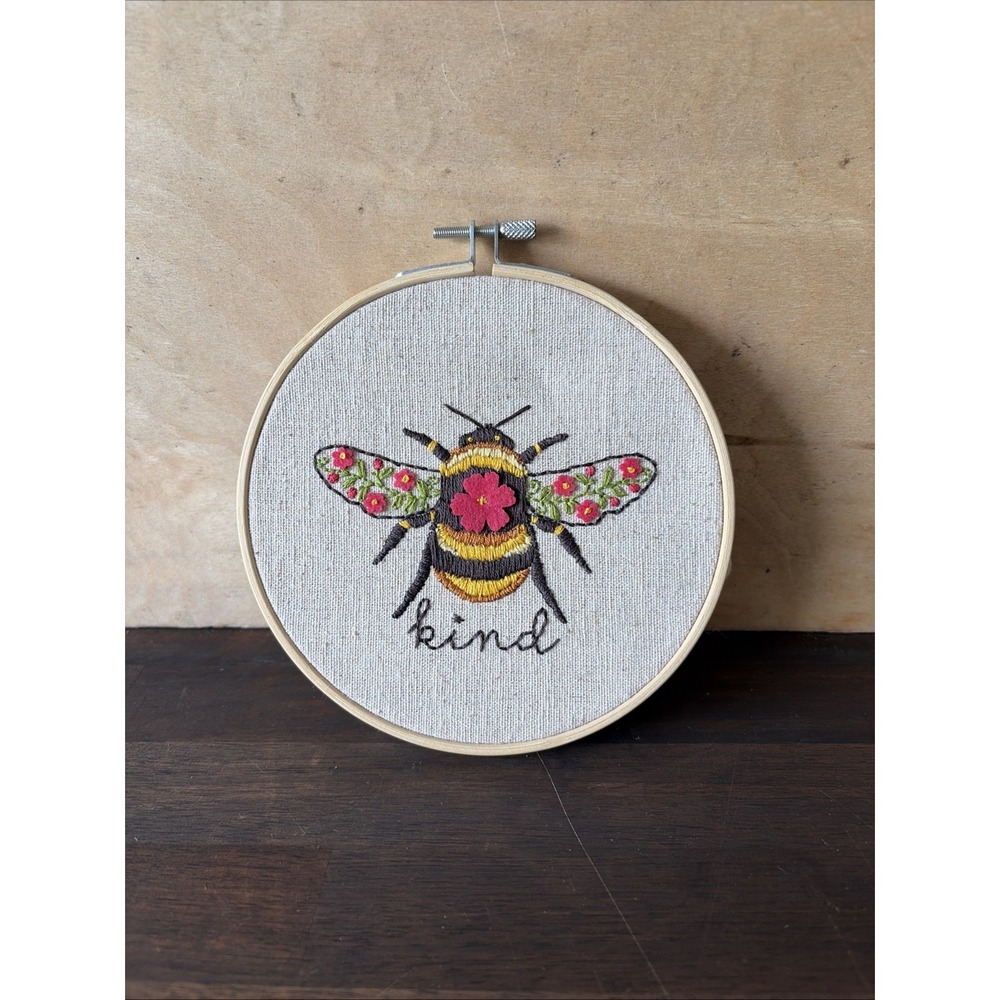 'Bee Kind' Embroidered Hoop 6' Floral  Artwork